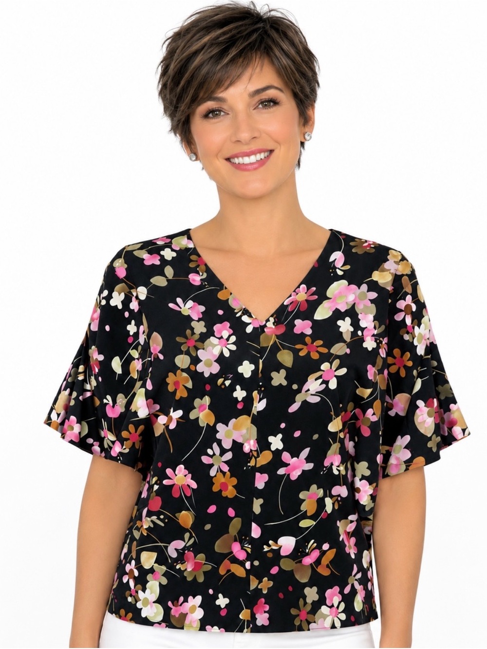 CABI‎ Charm Floral Kimono Dolman Sleeve V-Neck Top Blouse Sz. XS